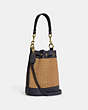 COACH®,MINI DEMPSEY BUCKET BAG WITH COACH PATCH,Small,Gold/Natural Multi,Angle View