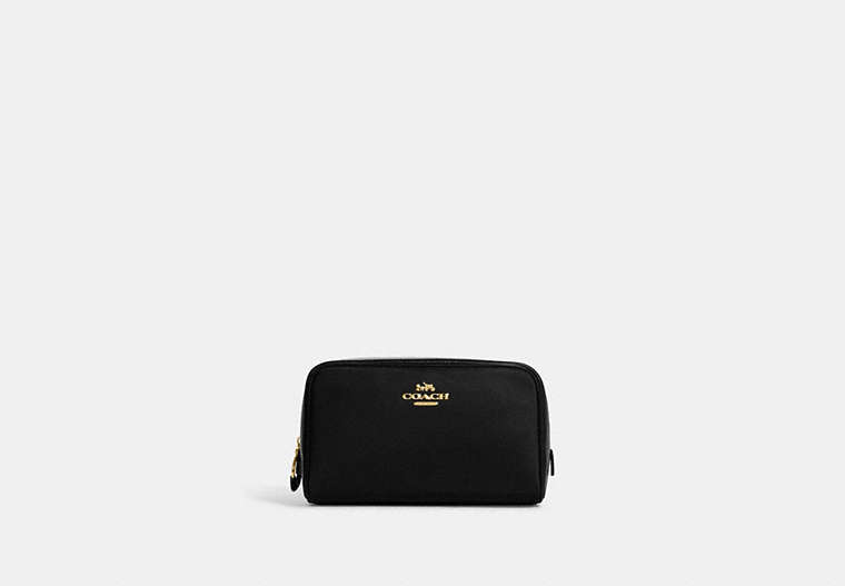 COACH®,ELLIS COSMETIC CASE,Leather,Small,Gold/Black,Front View