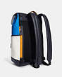COACH®,TRACK BACKPACK IN COLORBLOCK WITH COACH,X-Large,Gunmetal/Bright Blue/Chalk Multi,Angle View