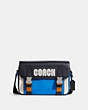 COACH®,TRACK CROSSBODY BAG IN COLORBLOCK WITH COACH,Medium,Gunmetal/Bright Blue/Chalk Multi,Front View