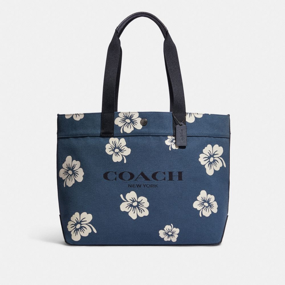 COACH®,TOTE BAG 38 WITH ALOHA FLORAL PRINT,X-Large,Black Copper/Denim/Cream,Front View