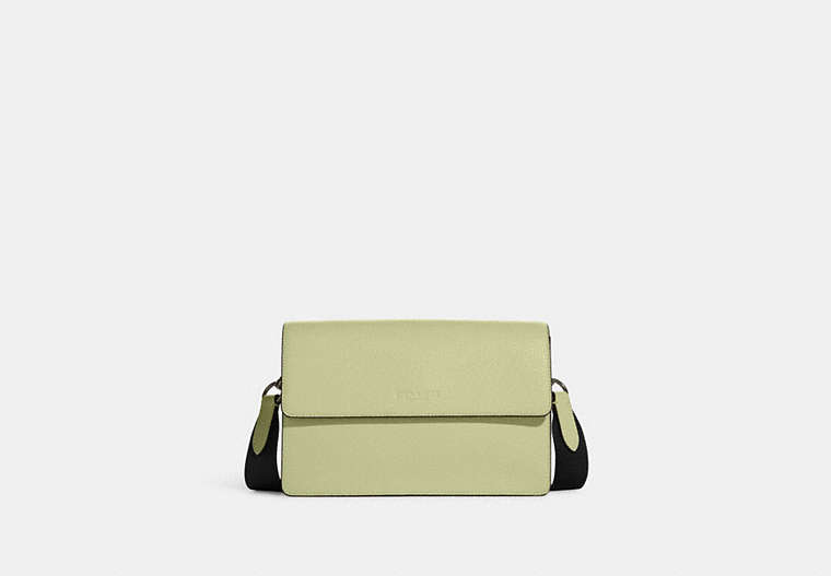 COACH®,TURNER FLAP CROSSBODY,Pebbled Leather,Large,Gunmetal/Pale Lime,Front View