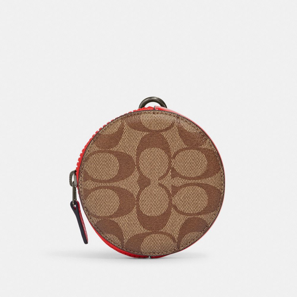 Round Coin Case In Colorblock Signature Canvas