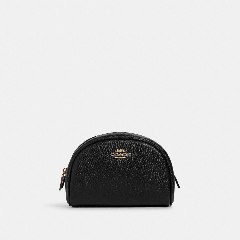 COACH®,DOME COSMETIC CASE,Crossgrain Leather,Mini,Gold/Black,Front View