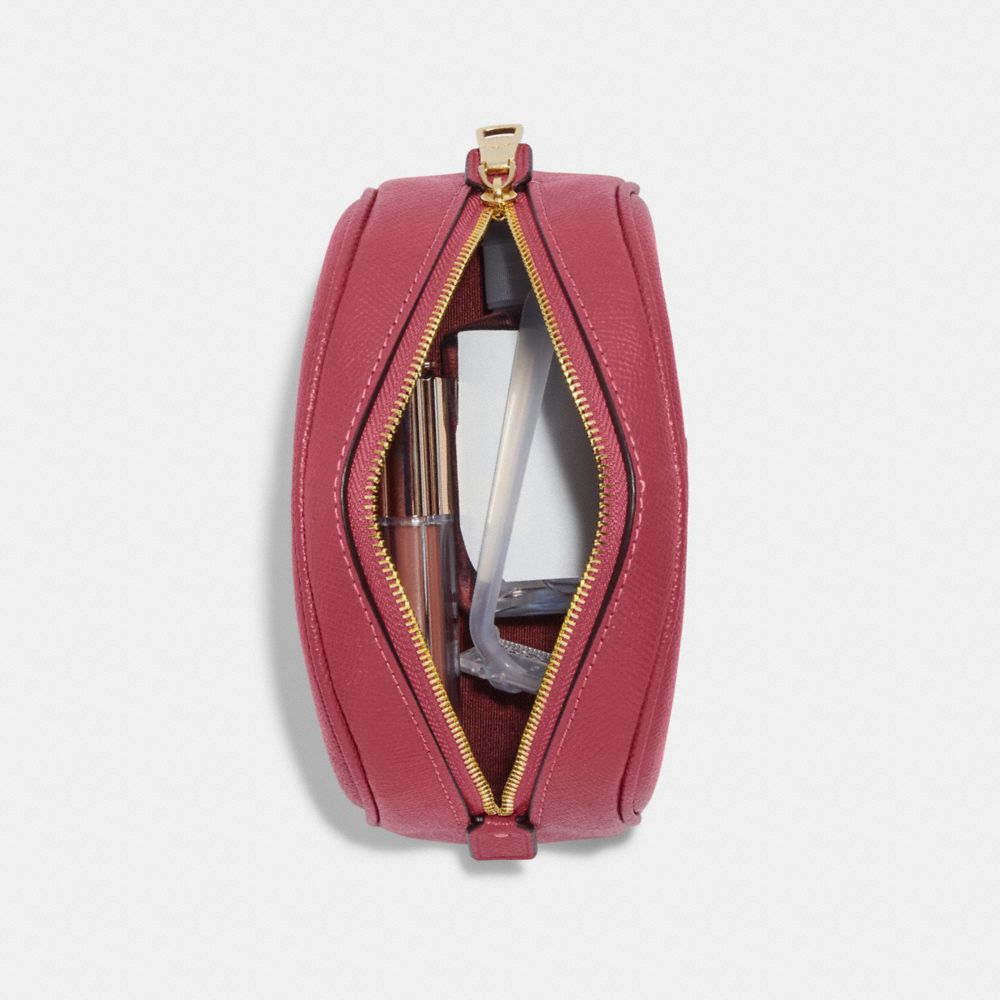 COACH®,DOME COSMETIC CASE,Crossgrain Leather,Mini,Gold/Rouge,Inside View,Top View