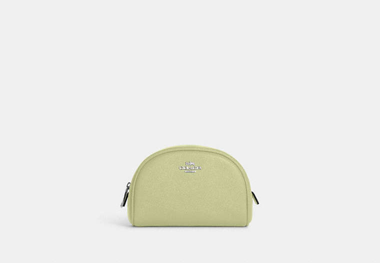 COACH®,DOME COSMETIC CASE,Crossgrain Leather,Mini,Silver/Pale Lime,Front View