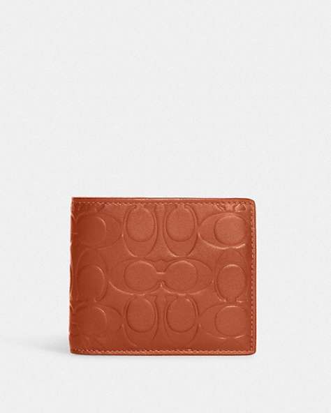 COACH®,3-IN-1 WALLET IN SIGNATURE LEATHER,Coated Canvas/Leather,Black Antique Nickel/Sunset,Front View