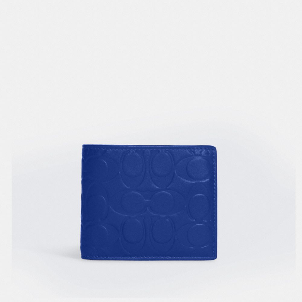 COACH®,3-IN-1 WALLET IN SIGNATURE LEATHER,Smooth Leather,Mini,Gunmetal/Sport Blue,Front View