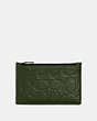 COACH®,ZIP CARD CASE IN SIGNATURE LEATHER,Coated Canvas/Leather,Gunmetal/Dark Shamrock,Front View