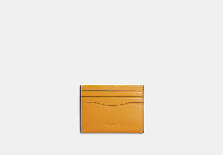 COACH®,SLIM ID CARD CASE,Refined Calf Leather,Gunmetal/Mustard Yellow,Front View