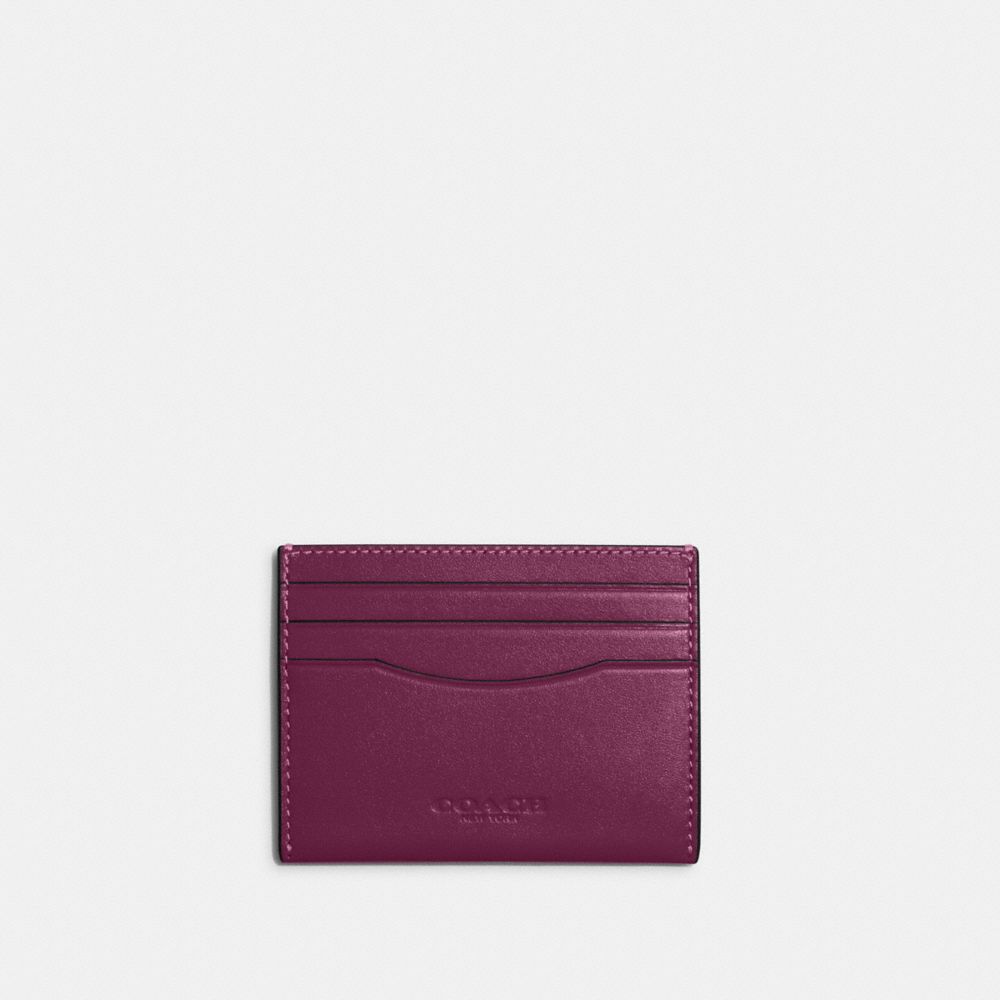 COACH®,SLIM ID CARD CASE,Smooth Leather,Black Antique Nickel/Deep Berry,Front View