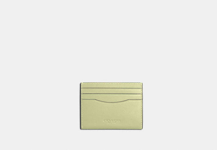 COACH®,SLIM ID CARD CASE,Refined Calf Leather,Gunmetal/Pale Lime,Front View