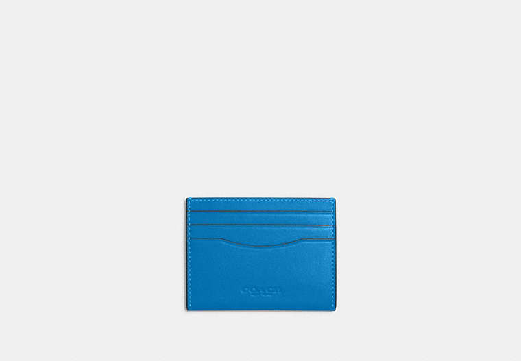 COACH®,SLIM ID CARD CASE,Cuir de veau raffiné,Argent/Bleu Racer,Front View