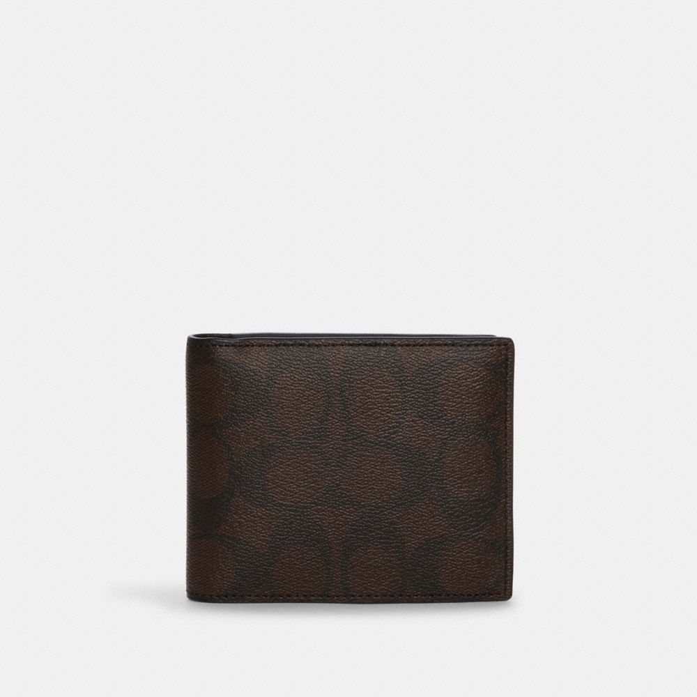 Coach Men 3 In 1 Wallet In Blocked Signature Canvas Mahogany Multi