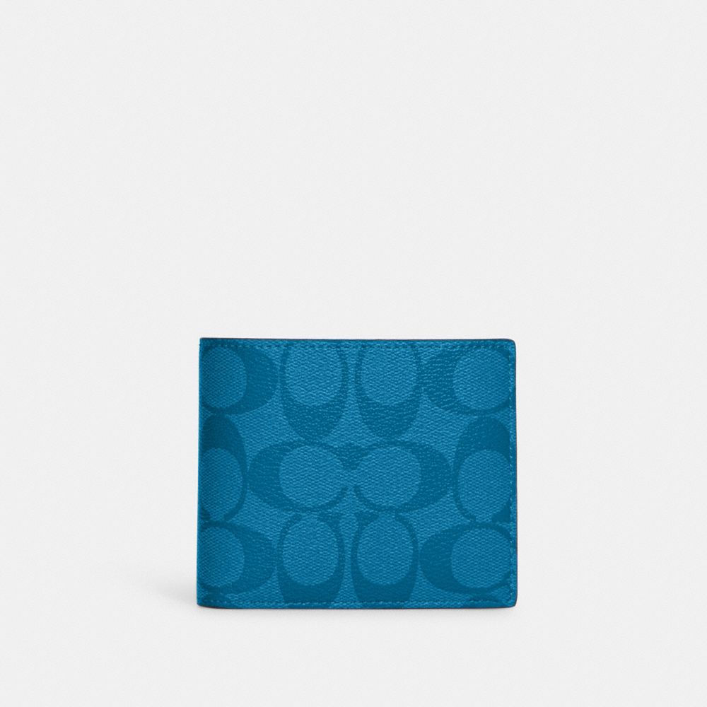 Gunmetal Bright Blue Multi 3 In 1 Wallet In Blocked Signature Canvas