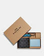 COACH®,BOXED 3-IN-1 WALLET GIFT SET IN COLORBLOCK SIGNATURE CANVAS,Mini,Gunmetal/Charcoal/Bright Blue Multi,Front View