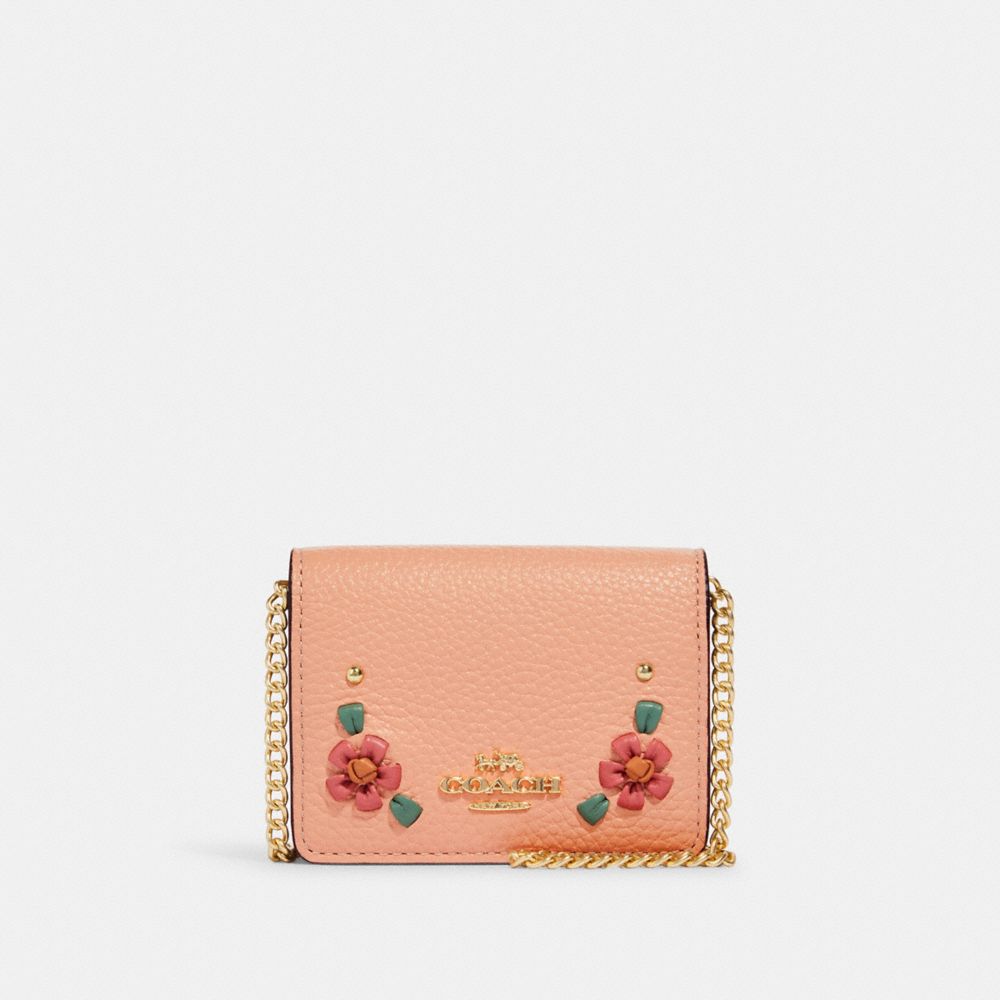 COACH Signature Canvas Coated Mini Wallet on a Chain in Floral Print Light  Khaki Style No. CH714, Light khaki, crossbody : : Fashion