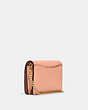 COACH®,MINI WALLET ON A CHAIN WITH FLORAL WHIPSTITCH,Leather,Mini,Gold/Faded Blush Multi,Angle View
