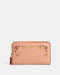 COACH®,MEDIUM ID ZIP WALLET WITH FLORAL WHIPSTITCH,Leather,Gold/Faded Blush Multi,Front View