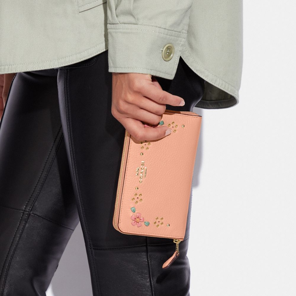 Medium Id Zip Wallet With Floral Whipstitch