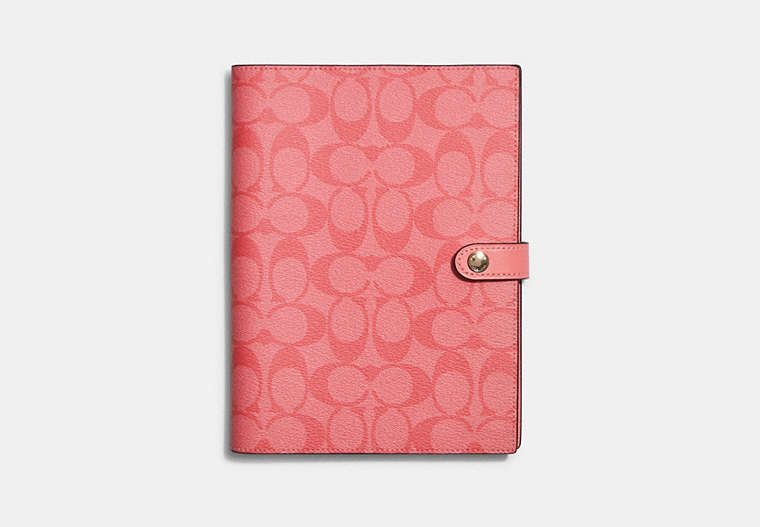 COACH®,NOTEBOOK IN COLORBLOCK SIGNATURE CANVAS,Pink Lemonade,Front View