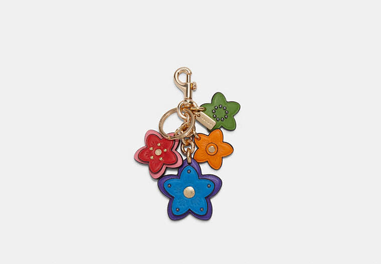 COACH®,WILDFLOWER CLUSTER BAG CHARM IN COLORBLOCK SIGNATURE CANVAS,Gold/Multi,Front View