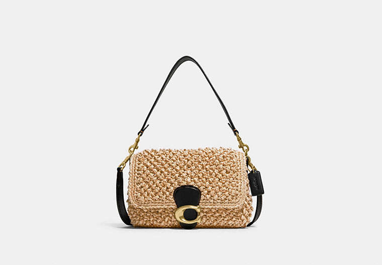 COACH®,SOFT TABBY SHOULDER BAG,Straw/Smooth Leather,Small,Brass/Natural/Black,Front View