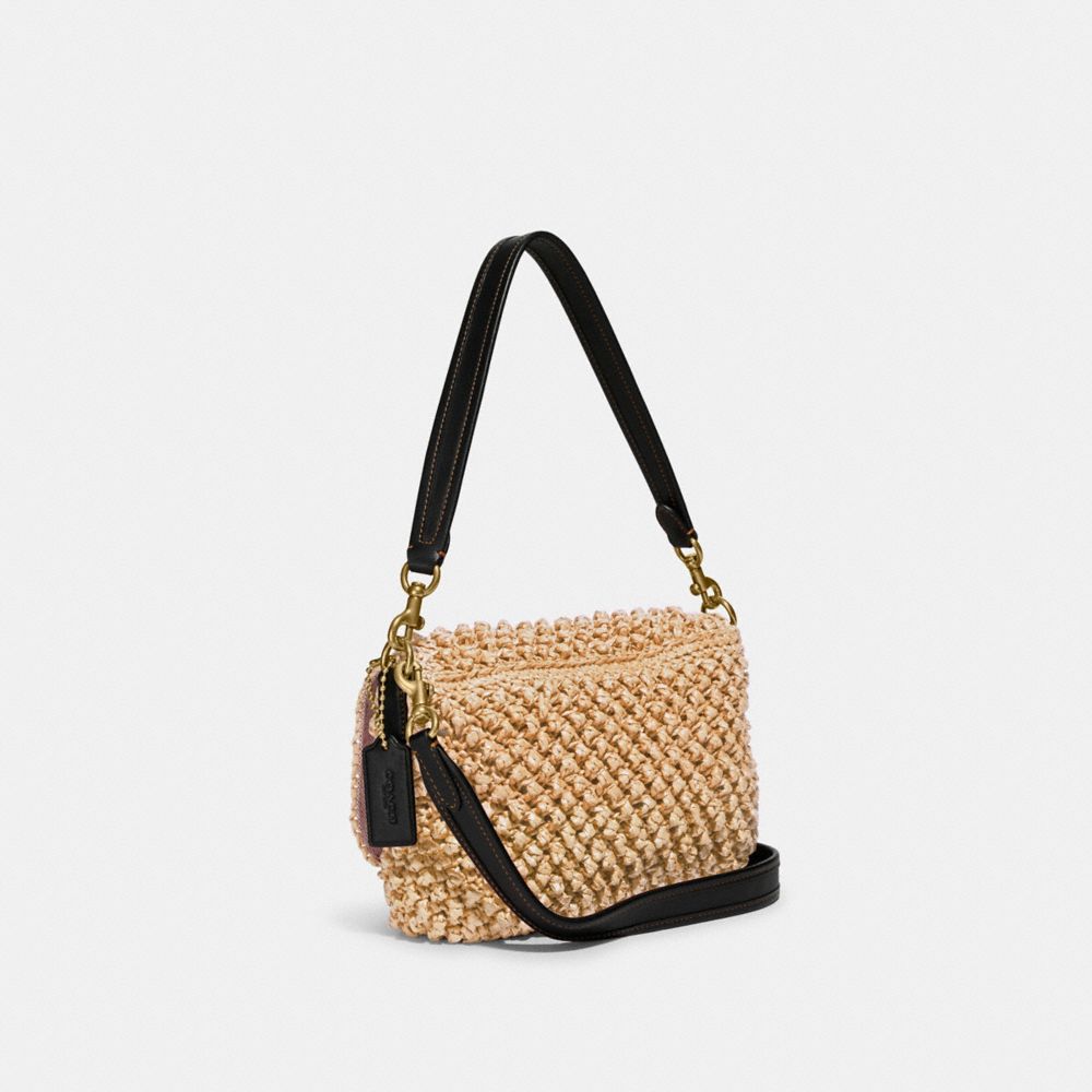 COACH®,SOFT TABBY SHOULDER BAG,Small,Brass/Natural/Black,Angle View