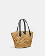 COACH®,SMALL TOTE,Straw/Smooth Leather,Medium,Brass/Natural/Black,Angle View