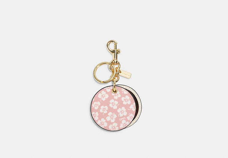 COACH®,MIRROR BAG CHARM WITH GRAPHIC DITSY PRINT,Mini,Im/Pink White,Front View