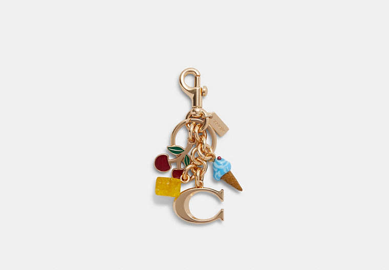COACH®,SIGNATURE MIXED CHARMS CLUSTER BAG CHARM,Metal,Gold/Multi,Front View