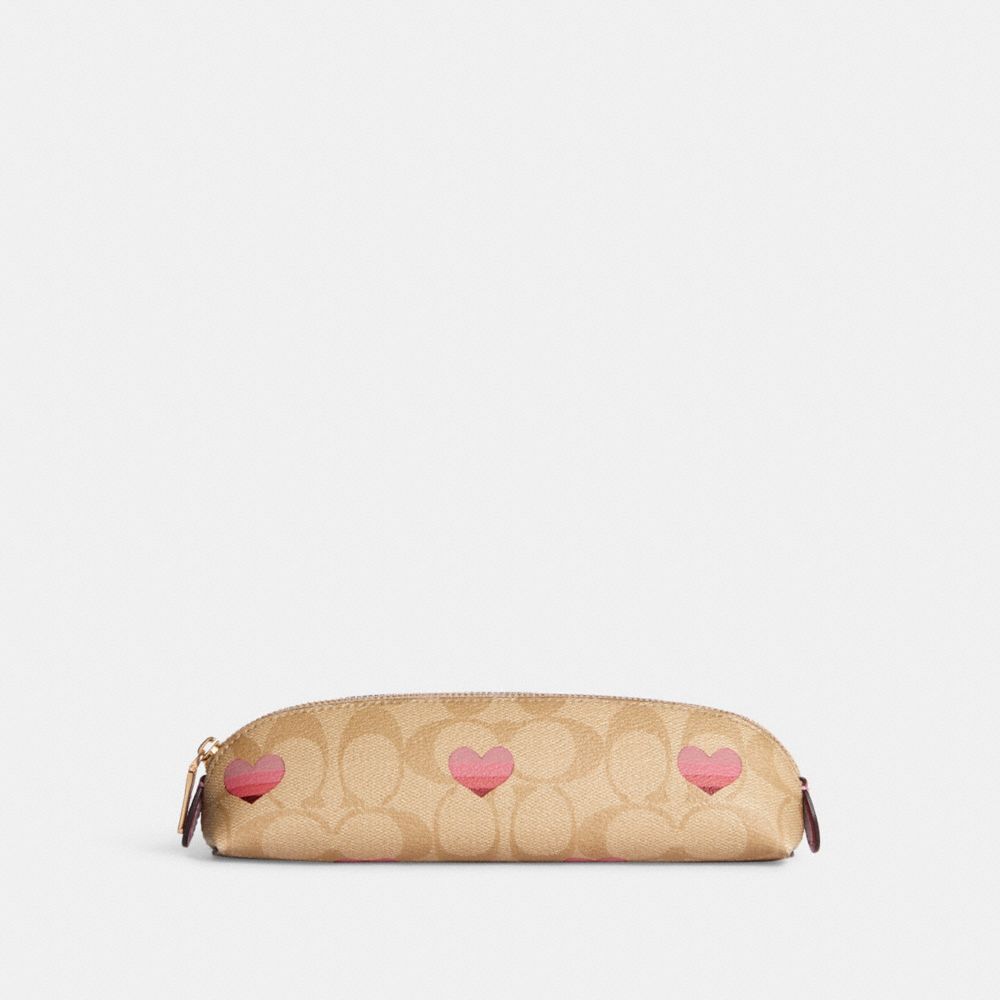 COACH OUTLET® | Pencil Case In Signature Canvas With Stripe Heart 