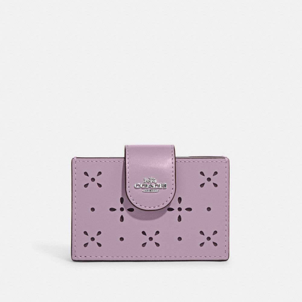 COACH®,ACCORDION CARD CASE,Refined Calf Leather,Mini,Silver/Soft Lilac,Front View