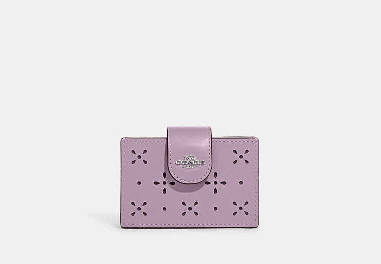 COACH®,ACCORDION CARD CASE,Refined Calf Leather,Mini,Silver/Soft Lilac,Front View