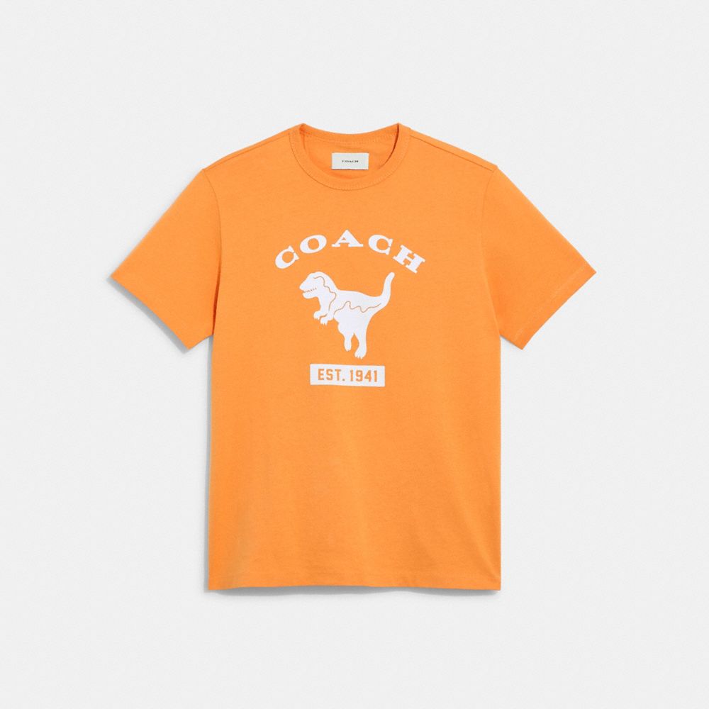 COACH®,REXY SCHOOL T-SHIRT IN ORGANIC COTTON,Tangerine,Front View