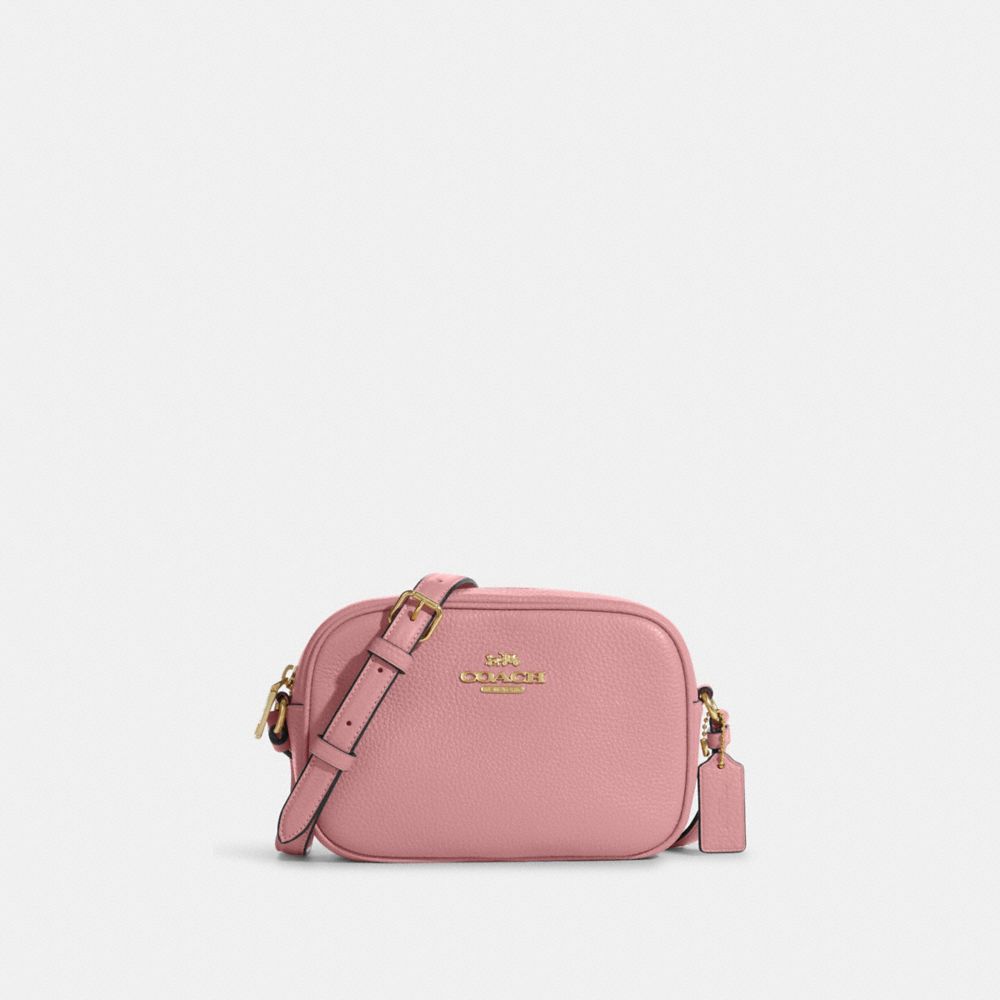 COACH®,MINI JAMIE CAMERA BAG,Pebbled Leather,Anniversary,Gold/True Pink,Front View