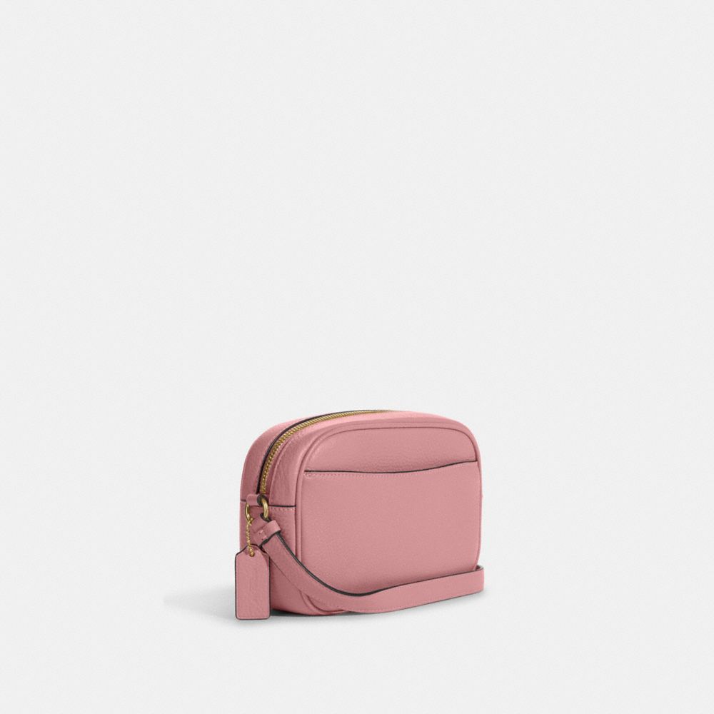 COACH®,MINI JAMIE CAMERA BAG,Pebbled Leather,Anniversary,Gold/True Pink,Angle View