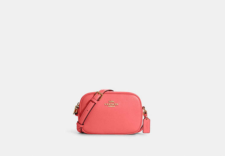 COACH®,MINI JAMIE CAMERA BAG,Pebbled Leather,Small,Anniversary,Gold/Pink Lemonade,Front View