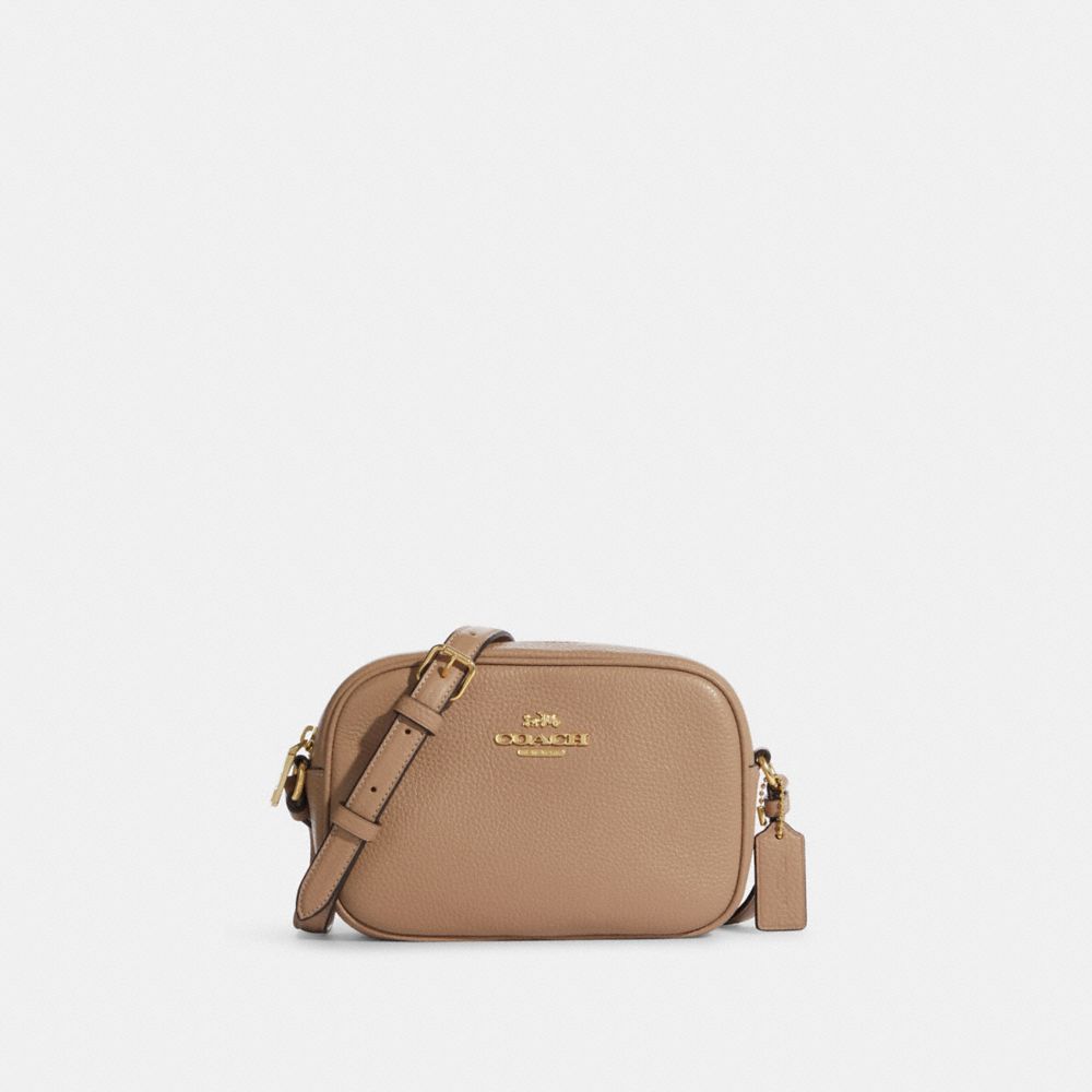 COACH®,MINI JAMIE CAMERA BAG,Pebbled Leather,Anniversary,Gold/Taupe,Front View