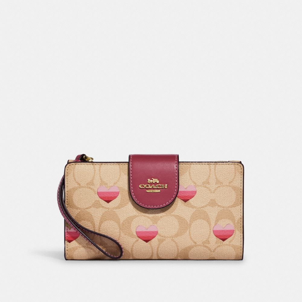 COACH Coated Canvas Signature With Heart Print Coin Case