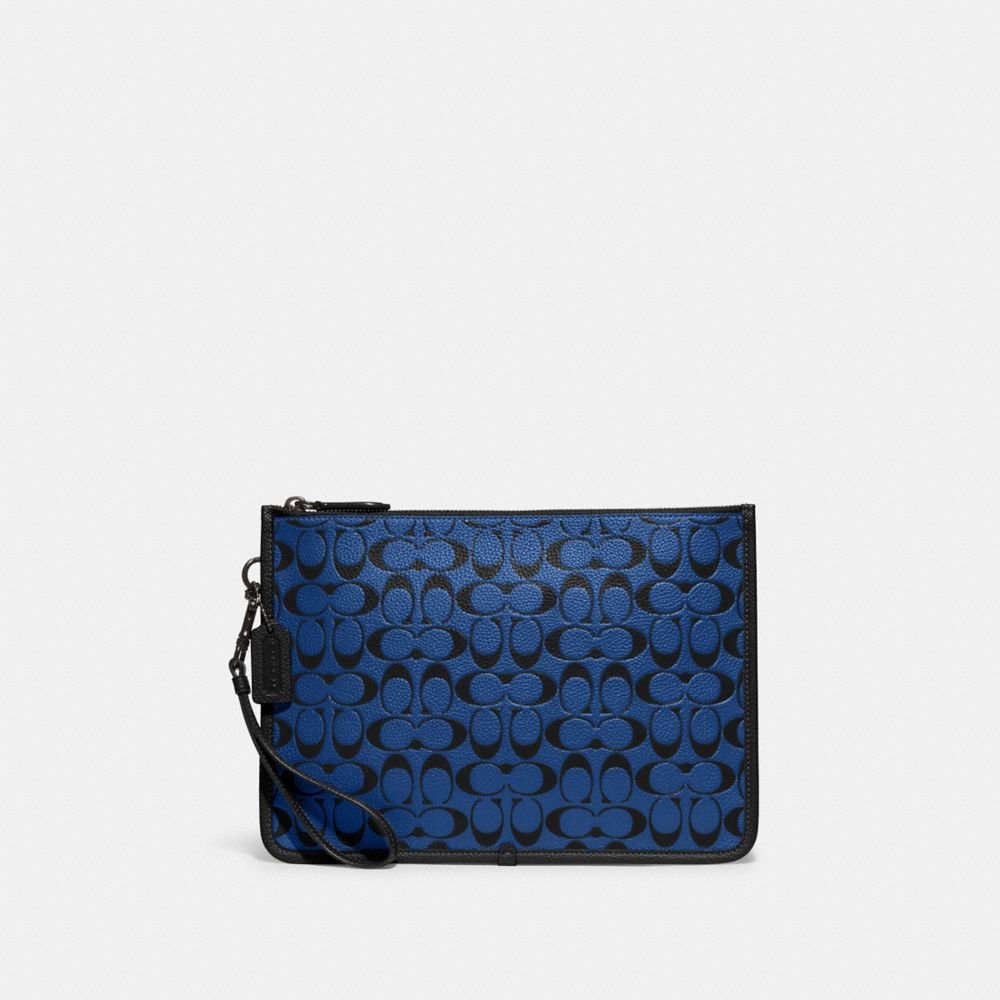 COACH®,CHARTER POUCH IN SIGNATURE LEATHER,Blue Fin/Black,Front View image number 0