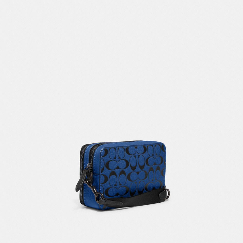 COACH®,CHARTER CROSSBODY WITH HYBRID POUCH IN SIGNATURE LEATHER,Mini,Blue Fin/Black,Angle View