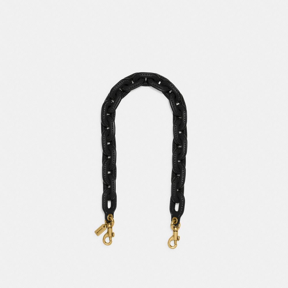 COACH®,LEATHER COVERED SHORT CHAIN STRAP,Brass/Black,Front View
