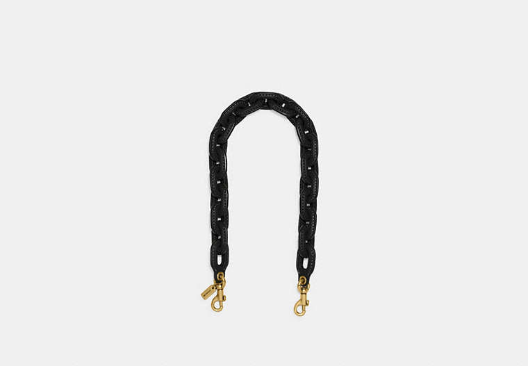 COACH®,LEATHER COVERED SHORT CHAIN STRAP,Smooth Leather,Brass/Black,Front View