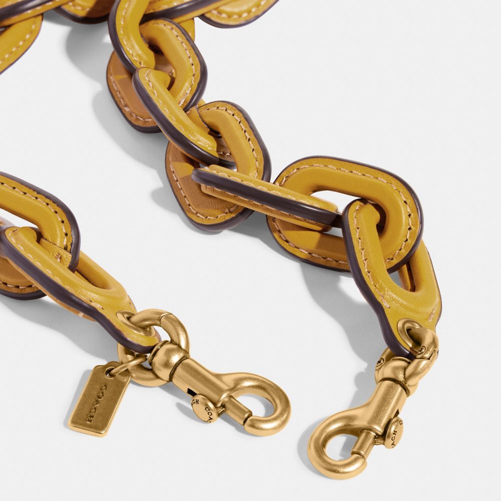 COACH®,Leather Covered Short Chain Strap,Leather,Bag Straps,Chain Detail,Gold Metal,,Closer View