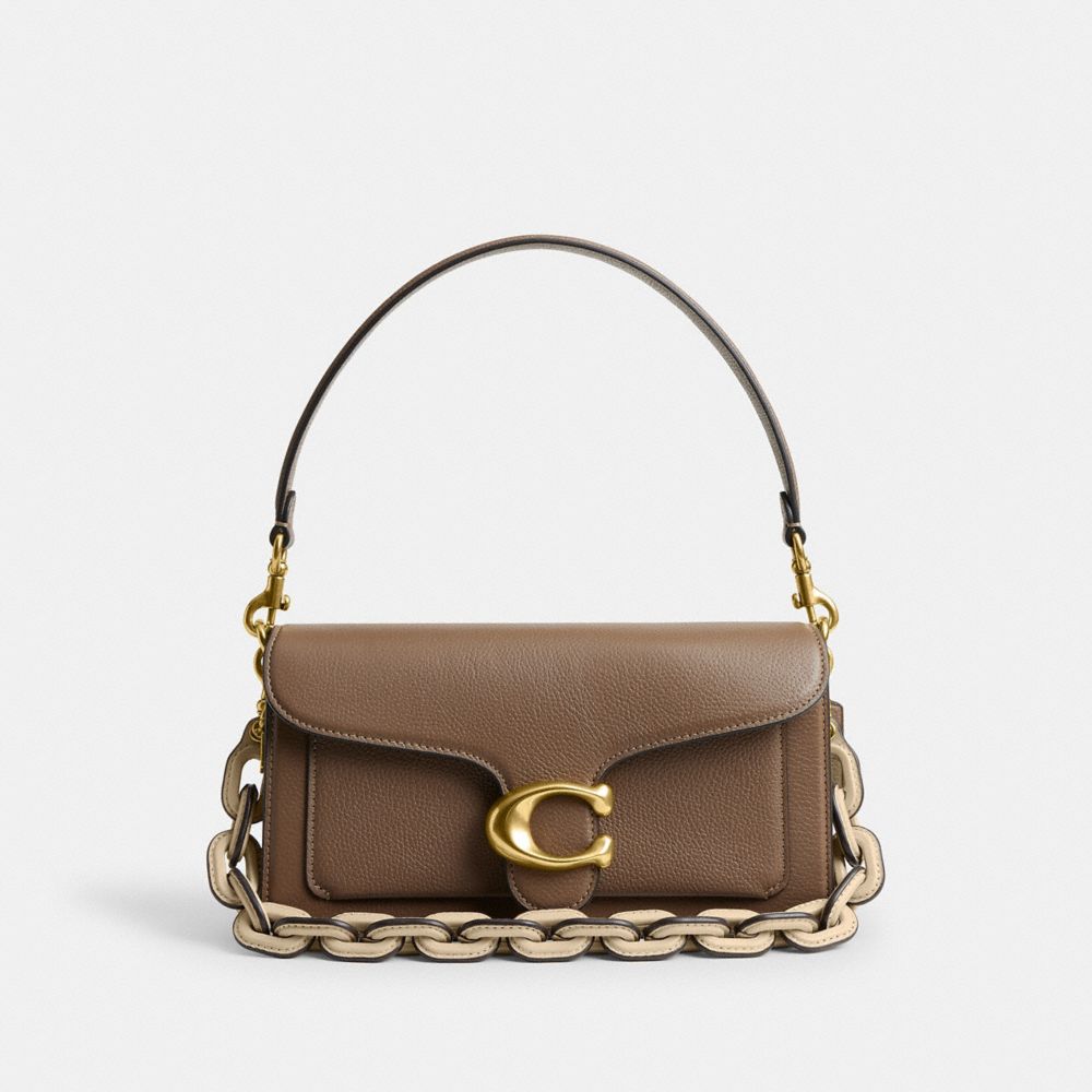 COACH®,Leather Covered Short Chain Strap,Leather,Bag Straps,No Embellishment,Beige,Angle View