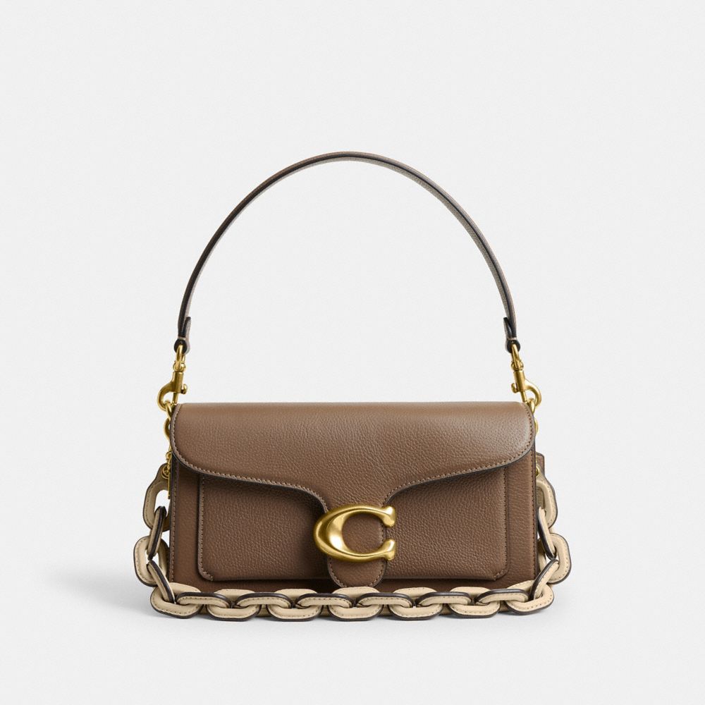 COACH®,MODÈLE À COURTE CHAÎNETTE RECOUVERT DE CUIR OMBRÉ,Cuir lisse,Laiton/Ivoire,Angle View