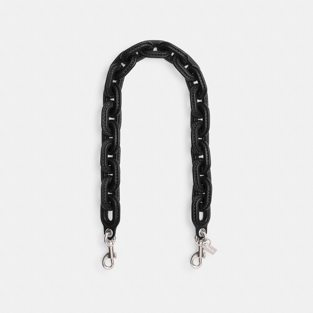 COACH®,Leather Covered Short Chain Strap,Leather,Bag Straps,No Embellishment,Black,Front View