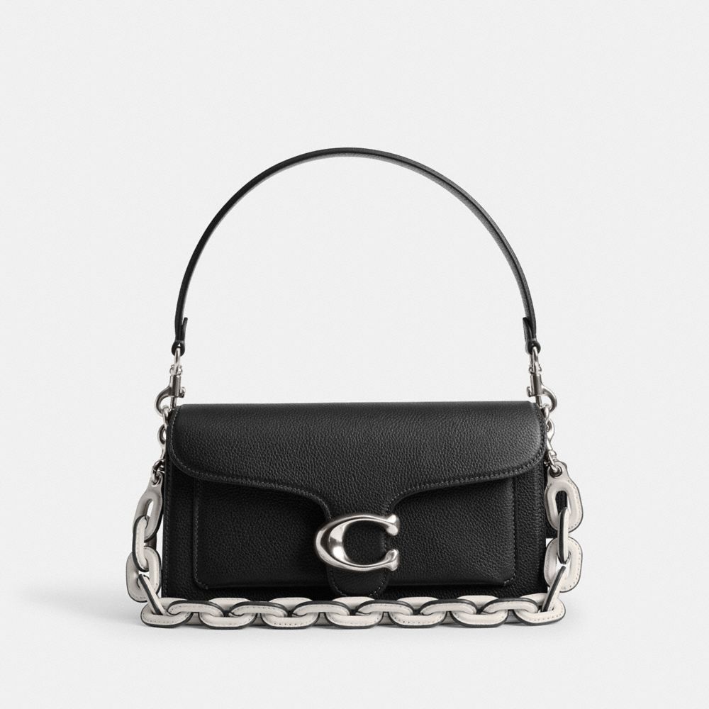 COACH®,Leather Covered Short Chain Strap,Leather,Bag Straps,No Embellishment,Black,Angle View