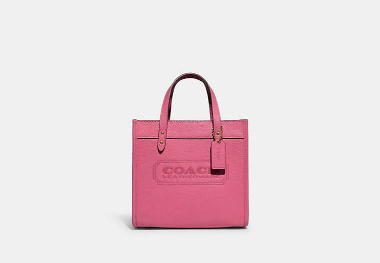 COACH®,FIELD TOTE 22,Polished Pebble Leather,Medium,Brass/Petunia,Front View
